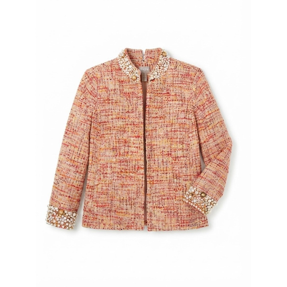 Chicos Blazer M 8 10 Pink Coquette Office Work Corporate Colorful New
